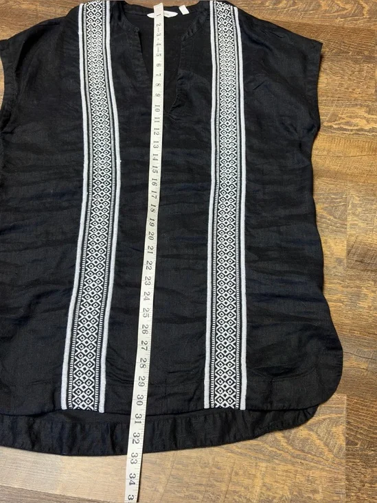 Athleta Column Embroidery Luxe Kaftan Coverup Womens Small Linen Tunic Top Black - Picture 5 of 9